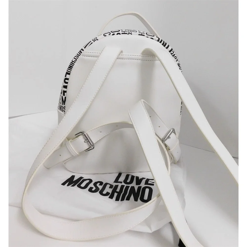 Love Moschino Black White Logo Vegan Backpack Bag‎